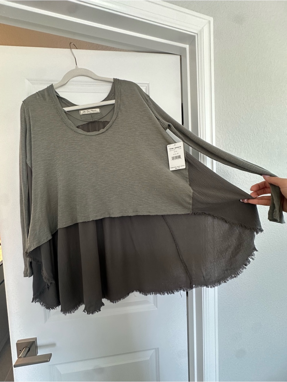 NWT XS Free People - We The Free - Green Ribbed Layered Tunic - Picture 2 of 6